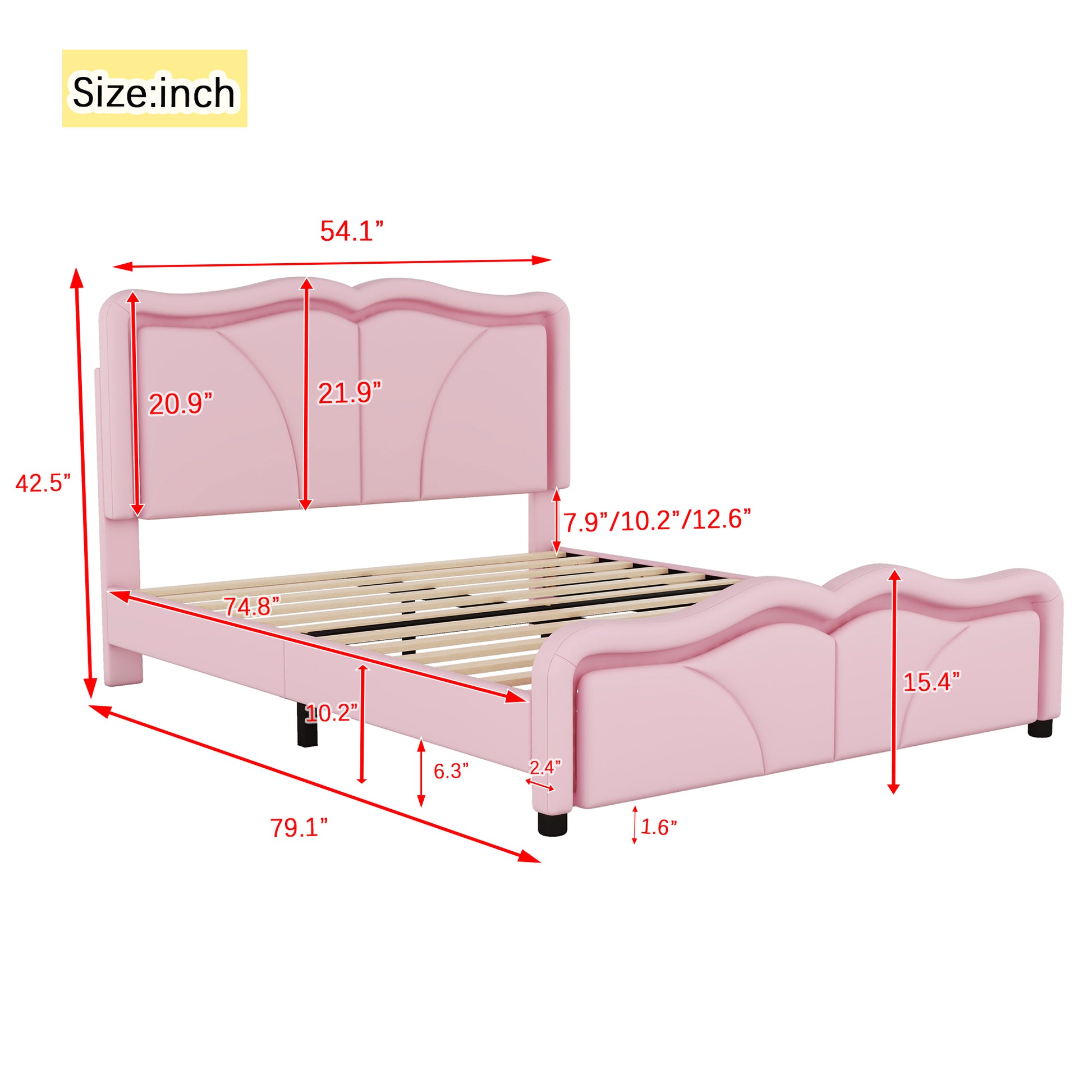 Full Size Upholstered Platform Bed With Curve Shaped And Height Adjustbale Headboard,Led Light Strips,Pink Full Pink Upholstered