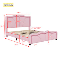 Full Size Upholstered Platform Bed With Curve Shaped And Height Adjustbale Headboard,Led Light Strips,Pink Full Pink Upholstered