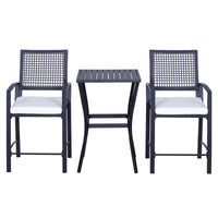 Outsunny 3Pcs Patio Bar Set With Soft Cushion, Rattan Wicker Outdoor Furniture Set For Backyards, Lawn, Deck, Poolside Black Steel