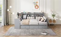 Full Size Wooden Daybed With 3 Drawers, Usb Ports And Deskgray Twin Gray Wood