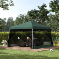 Outsunny Slant Leg Pop Up Canopy Tent With Netting And Carry Bag, Instant Sun Shelter, Tents For Parties, Height Adjustable, For Outdoor, Garden, Patio, 11.5'X11.5' Base 10'X10' Top , Green Green Steel