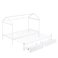 Twin Xl To King Metal Twin Size House Platform Bed With 2 Drawers, White Box Spring Not Required Twin Xl White Metal Bed Frame Metal