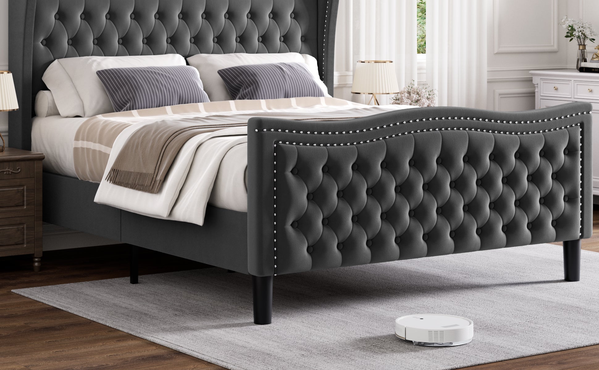 Lift Up Velvet Gray Full Size Bed Box Spring Not Required Full Gray Wood Light Brown Bedroom American Design Poplar Slat Beds Foam Velvet Upholstered