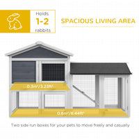 Pawhut 58" Rabbit Hutch, Wooden Bunny Hutch, Guinea Pig Cage, Small Animal Enclosure With Run Area, Removable Tray, Asphalt Roof, Lockable Doors And Ramp, Gray Gray Wood