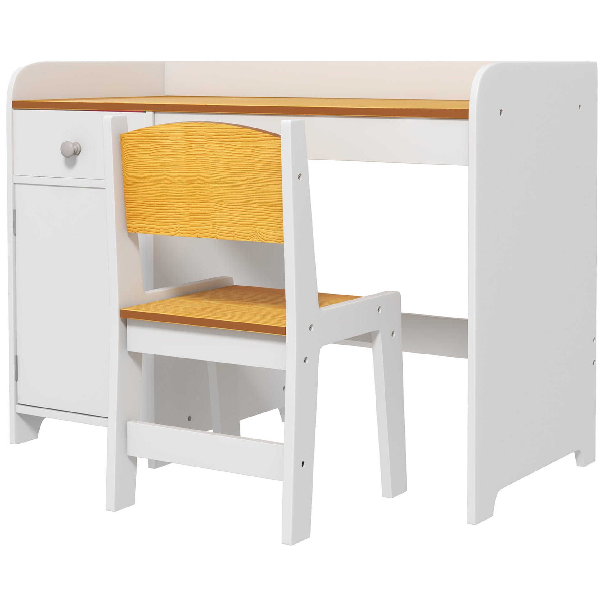 Qaba Kids Desk And Chair Set With Storage Drawer, Study Desk With Chair For Children For Arts & Crafts, Snack Time, Homeschooling, Homework, White White Mdf