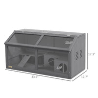 Pawhut Wooden Hamster Cage, Hamster Habitat, Small Animal Cage Playhouse For Gerbils Mice With Suspension Bridge, Ladders, Openable Top, Hut, 33.5" X 18" X 17" Charcoal Grey Wood