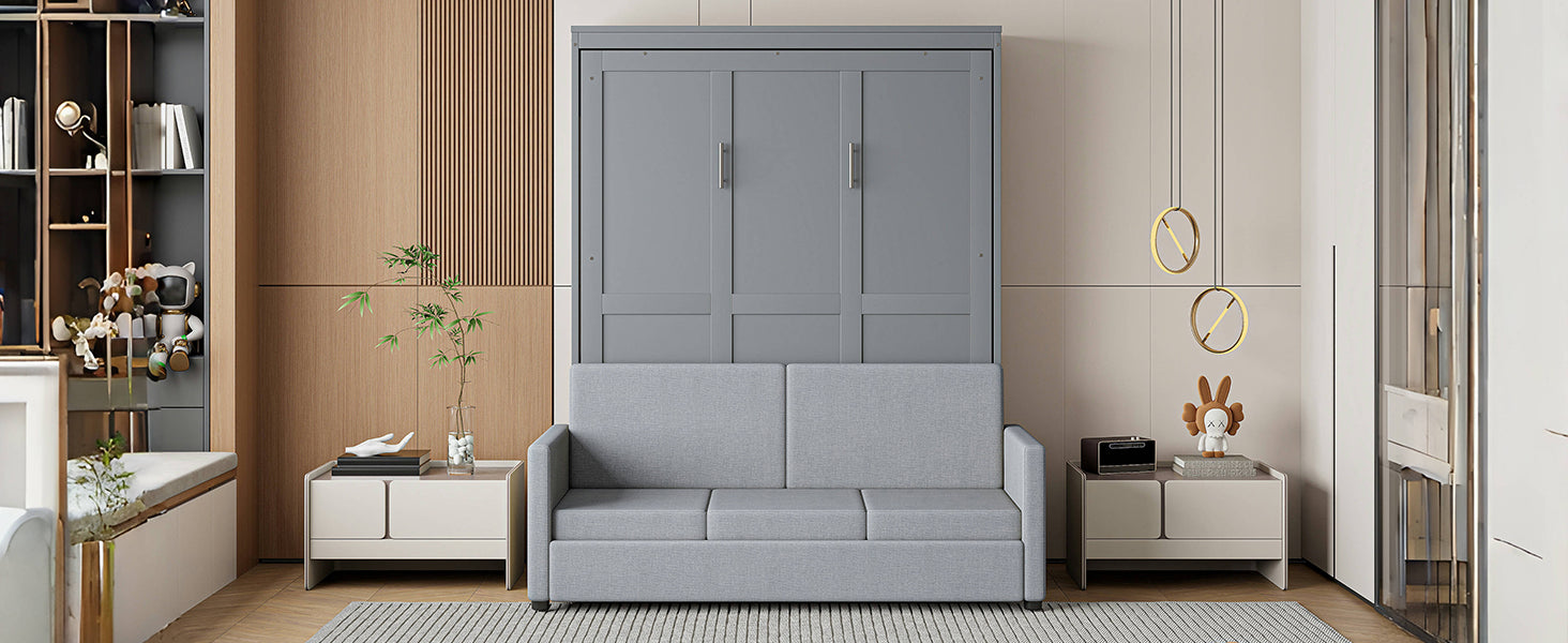 Full Size Murphy Bed Wall Bed With Cushion,Gray Full Gray Mdf Lvl