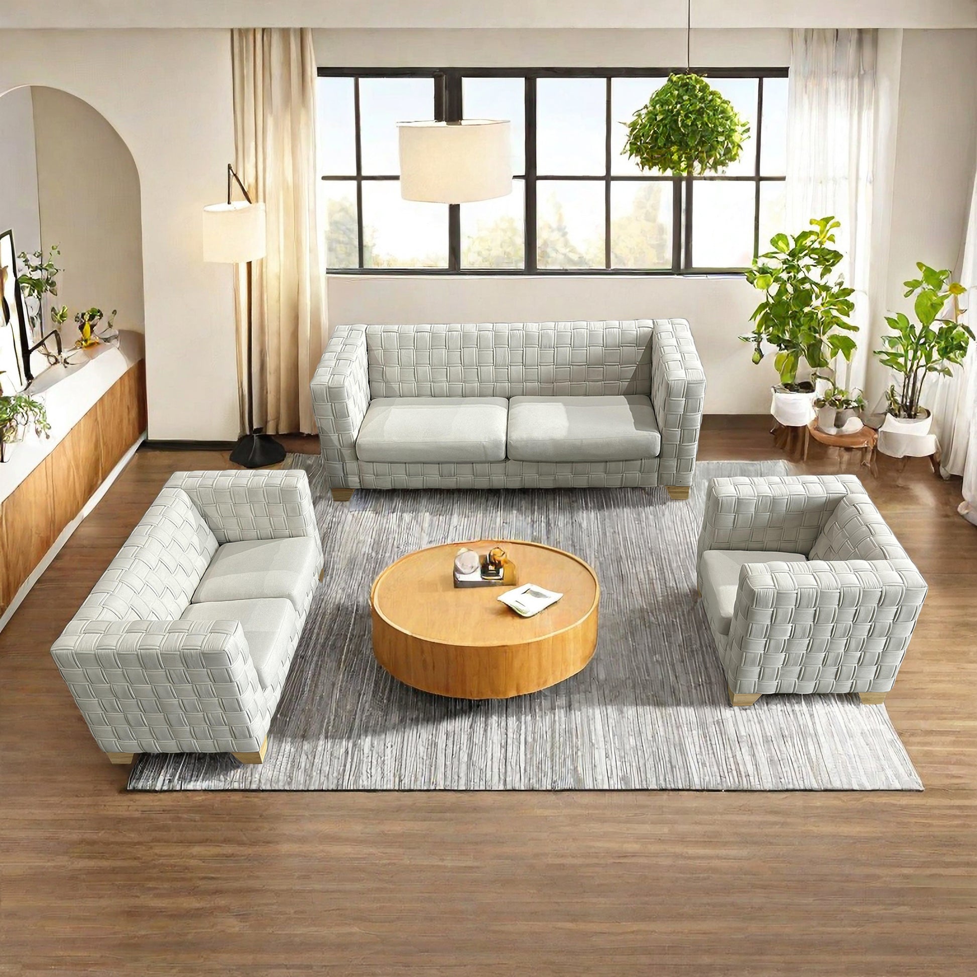 Fx D1 Sofa Set Include Chair Loveseat And Sofa Light Beige Colorlinen & Oak Natural Wood Color Sofa Legs Light Beige Fabric 6 Seat