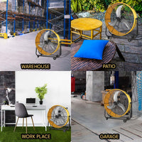 30 In. 3 Speed Yellow Heavy Duty Metal Industrial Drum Fan, Air Circulation Yellow Metal