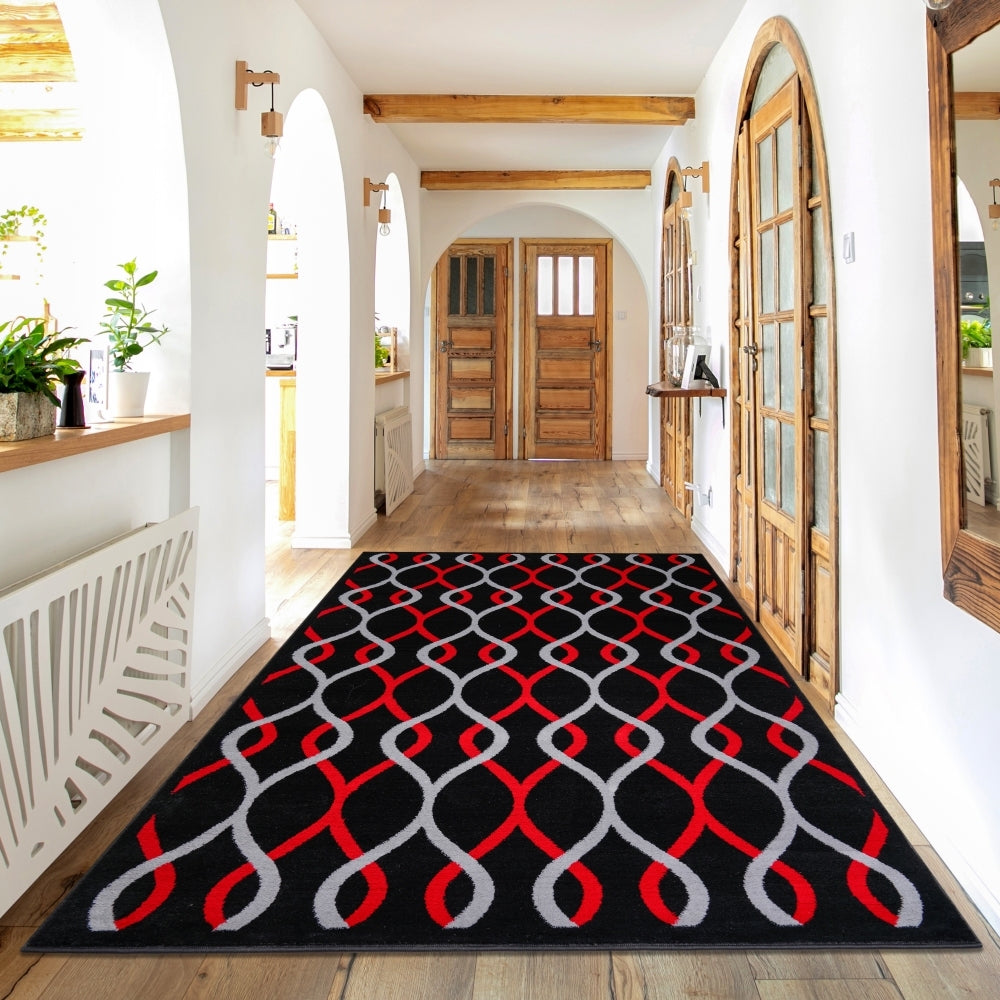 Jersey Area Rugs, Carpets For Livingroom, 7X10 Area Rugs ,3986 Black Red Rectangle 8&10 Black Red Contemporary Abstract Polypropylene