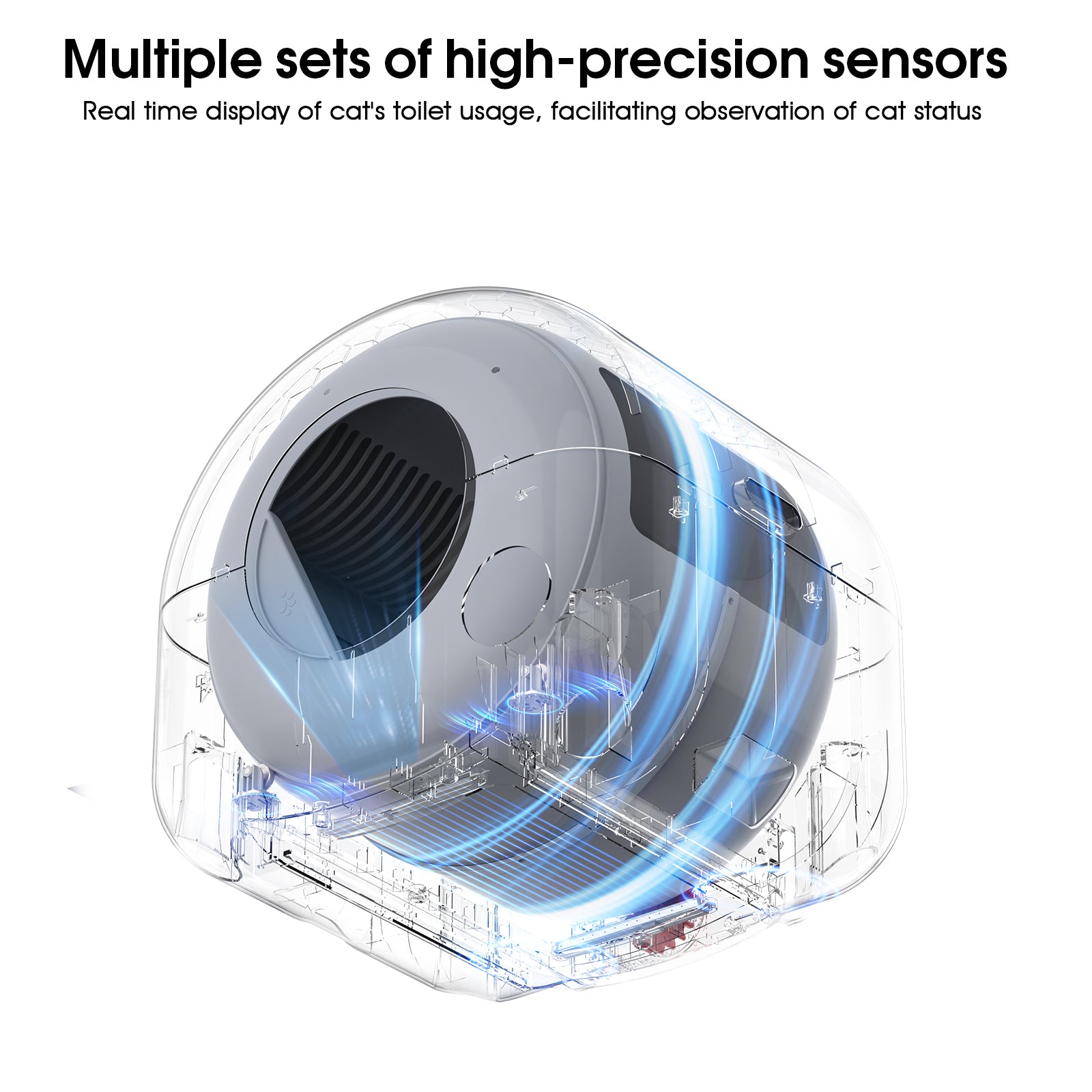 Self Cleaning Litter Box 2.2Lb 23Lb Cat Can Use, 100L Automatic Cat Litter Box Self Cleaning, Extra Large For Multiple Cats, Anti Pinch, All Clumping Litter Can Use, With Garbage Bags, App Control White Gray Abs