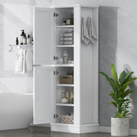 Tall Bathroom Storage Cabinet, Freestanding Storage Cabinet With Hook And Adjustable Shelf, Mdf Board, White White 2 Mdf