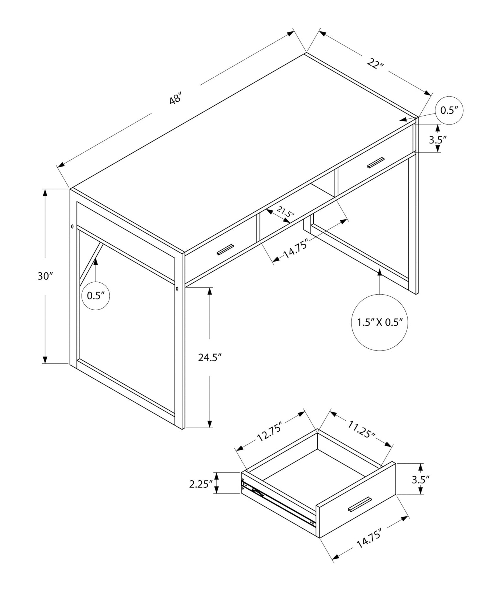 Computer Desk, Home Office, Laptop, Storage Drawers, 48"L, Work, Brown Laminate, Grey Metal, Contemporary, Modern Espresso Mdf