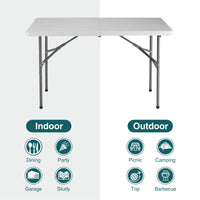 4Ft Folding Table Outdoor Indoor Heavy Duty Portable Table With Carrying Handle For Camping Picnic Party White Metal & Wood