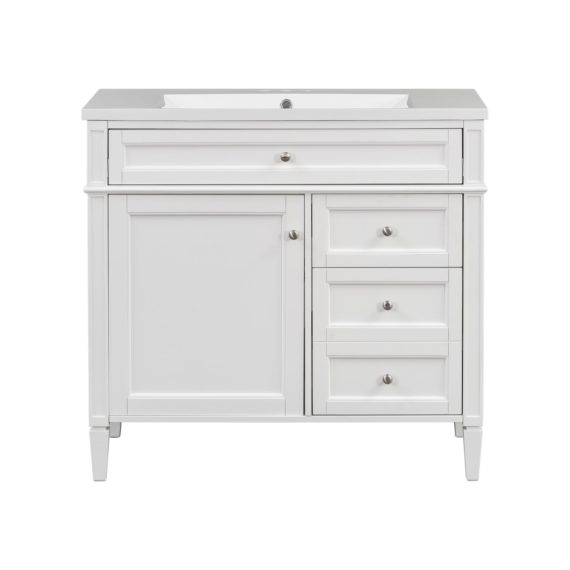 36'' Bathroom Vanity With Top Sink, Modern Bathroom Storage Cabinet With 2 Drawers And A Tip Out Drawer, Single Sink Bathroom Vanity White Bathroom Solid Wood Mdf Resin