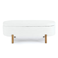 Ottoman Oval Storage Bench,Rubber Wood Leg,Beige 46."X17.7"X10.8" Beige Foam