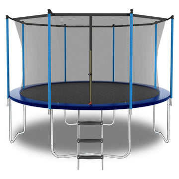 10Ft Outdoor Toddler Trampoline With Enclosure Safety Net Jumping Fun Trampoline, Heavy Duty Jump Pads, Spring Loaded For Children And Adults, Gifts For Boys Girls Blue Garden & Outdoor Iron