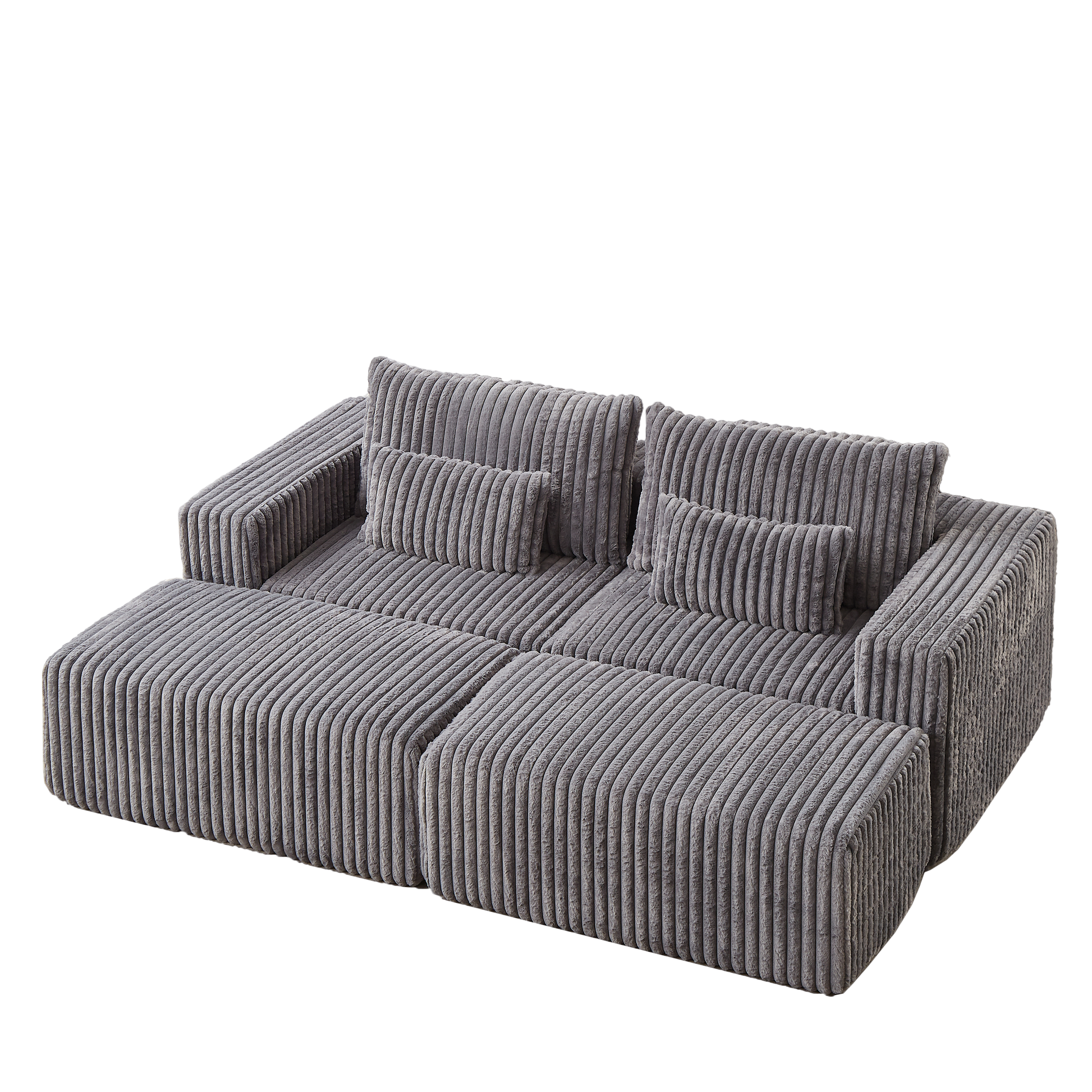 87" Oversized Sectional Lounge Chaise,No Assembly Required,Cloud Plush Loveseat With Two Removable Footstool,Fluffy Modern Sleeper Chair For Indoor Living Room Bedroom Grey Corduroy 2 Seat