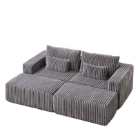 87" Oversized Sectional Lounge Chaise,No Assembly Required,Cloud Plush Loveseat With Two Removable Footstool,Fluffy Modern Sleeper Chair For Indoor Living Room Bedroom Grey Corduroy 2 Seat