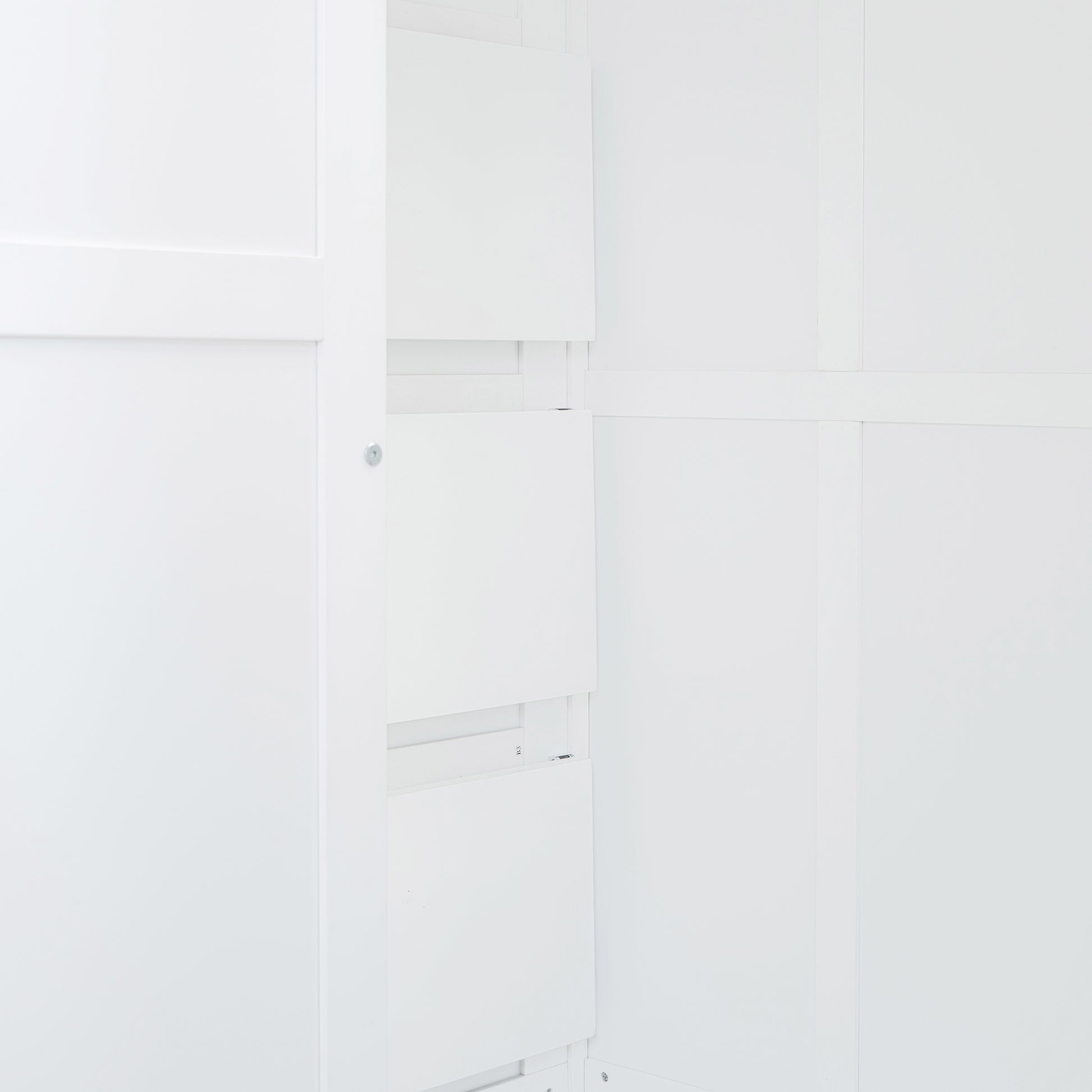 Full Size Bunk Bed With Wardrobe,Desk And Shelves,White White Mdf Lvl