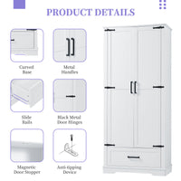 Tall Bathroom Storage Cabinet, Cabinet With Two Doors And One Drawer, Adjustable Shelf, Mdf Board, White White Mdf