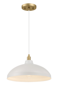 Astral Single Light White Pendant Lamp With Golder Brass Finish For Entrance Kitchen Island 14"D 8"H Gold,White Ceiling Lights Metal