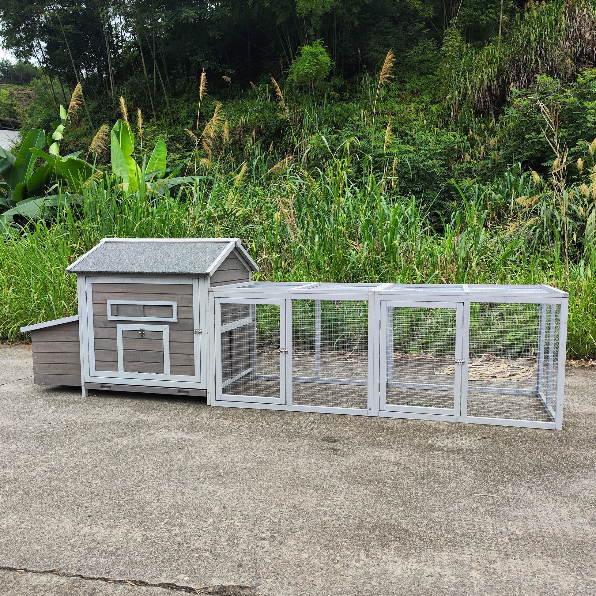 118 Wooden Chicken Coop Hen House Poultry Cage With Free Range Doors, Nesting Box,Leakproof Pull On Tray Gray Wood