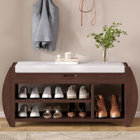 Retro Multifunctional Storage Bench With Cushion And Curved Side Panel For Entrance And Living Room Espresso Espresso Mdf