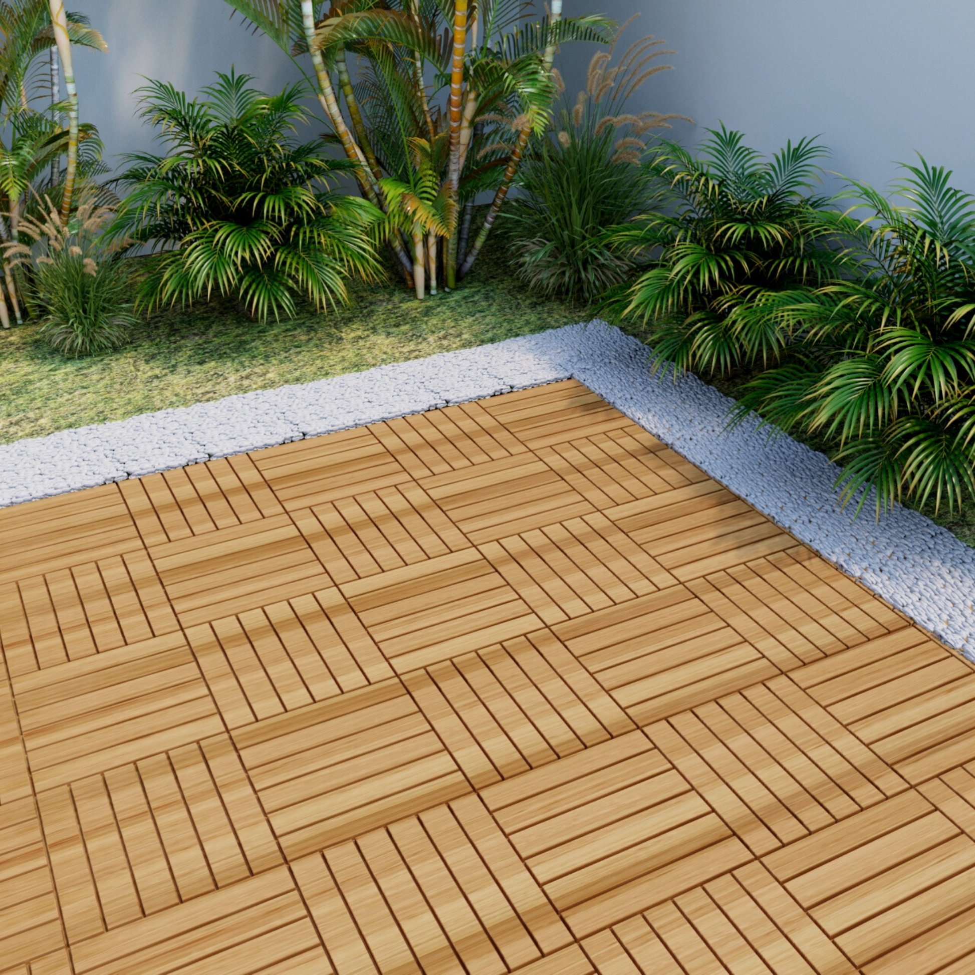 10 Pcs Interlocking Deck Tiles Striped Pattern, 12" X 12" Square Yellow Acacia Hardwood Outdoor Flooring For Patio, Bancony, Pool Side,.. Yellow Garden & Outdoor American Design,American Traditional Acacia Wood