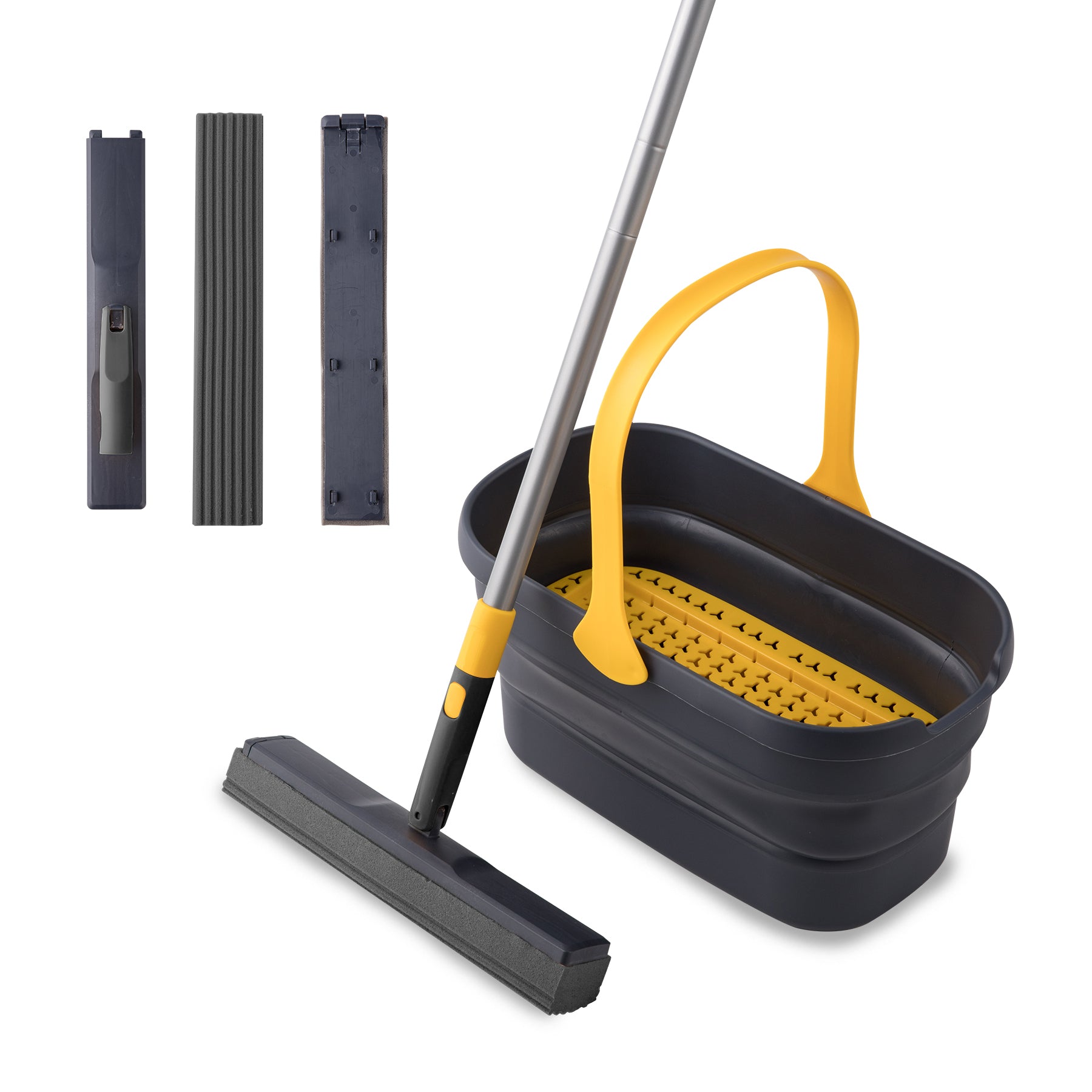 Collapsible Plastic Bucket Mop Bucket And Sponge Mop Kit Home Commercial Tile Floor Bathroom Garage Cleaning Grey Iron Plastic