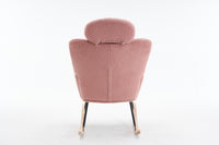 055 Teddy Fabric Upholstered Nursery Rocking Glider Chair Mid Century Modern Accent Arm Chair Padded Seat With High Backrest And Pillows For Living Room Bedroom Offices Pink Teddy Headrest Solid