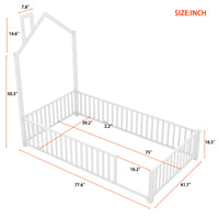 Twin Size Metal House Platform Bed With Guardrail And Chimney, White Box Spring Not Required Twin White Metal Metal