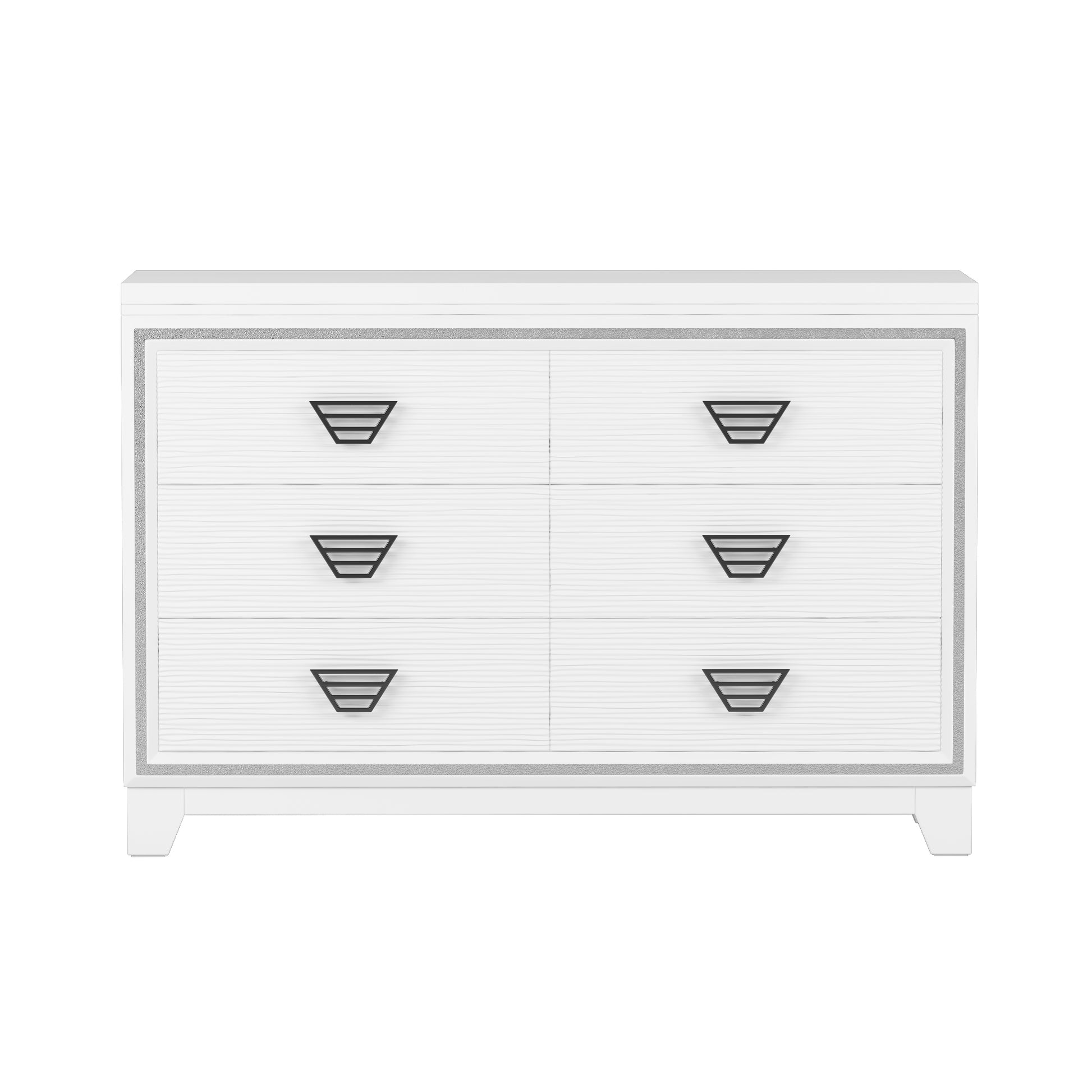 Elegant Dresser With Metal Handle And Sparkling Shiny Decoration, Storage Cabinet With 6 Drawers For Bedroom, Living Room, White White Mdf Metal