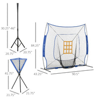 Soozier Baseball Practice Net Set With 7.5X7Ft Catcher Net, Ball Caddy And Batting Tee, Portable Baseball Practice Equipment With Carry Bag For Hitting, Pitching, Batting, Catching, Blue Blue Steel