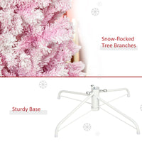 Homcom 7.5' Tall Unlit Snow Flocked Artificial Christmas Tree Slim Pencil Xmas Tree With Pine Shape And Realistic Branches, Pink Pink Plastic