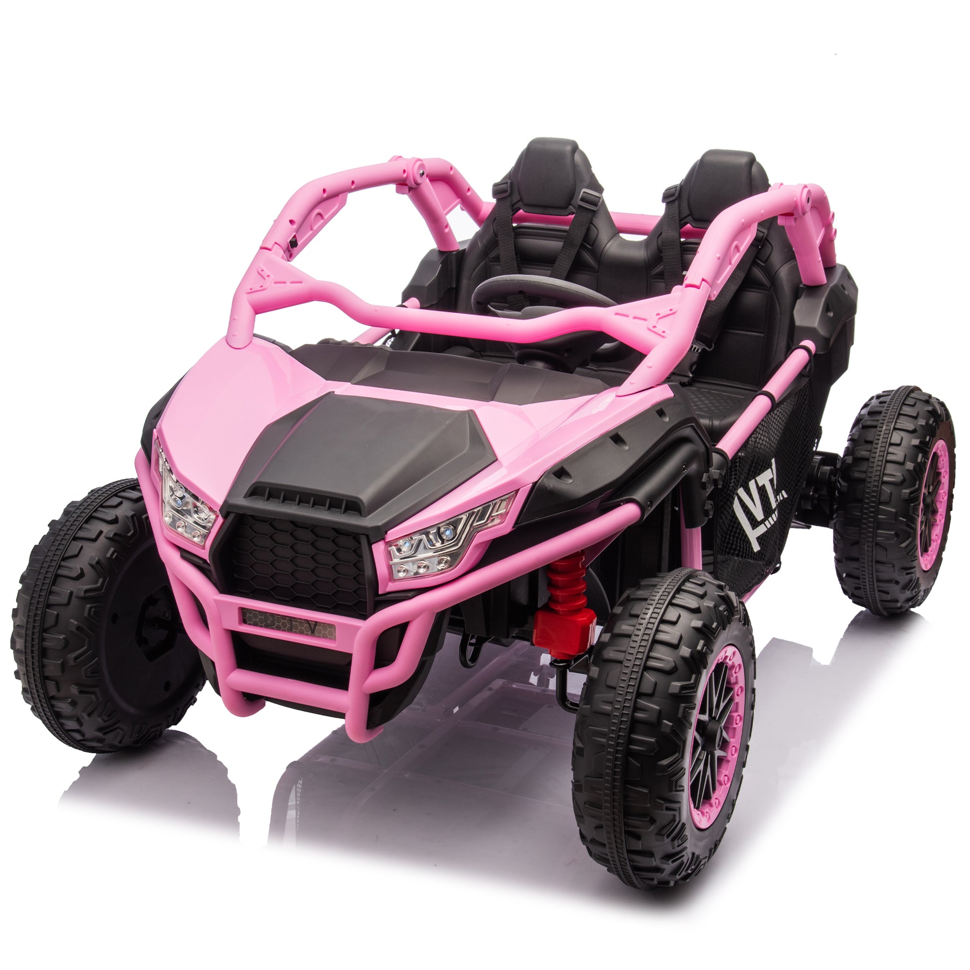 24V Two Seater Kids Ride On Utv W Parents Control,20In Seat Width,400W Super High Power,Four Wheel Suspension,Bluetooth,Mp3,Usb,Led Light,Horn,Rear Storage Space,Speeds 3.73 4.97Mph For Kids Aged 3 . Pink 100 149 Lbs Polypropylene