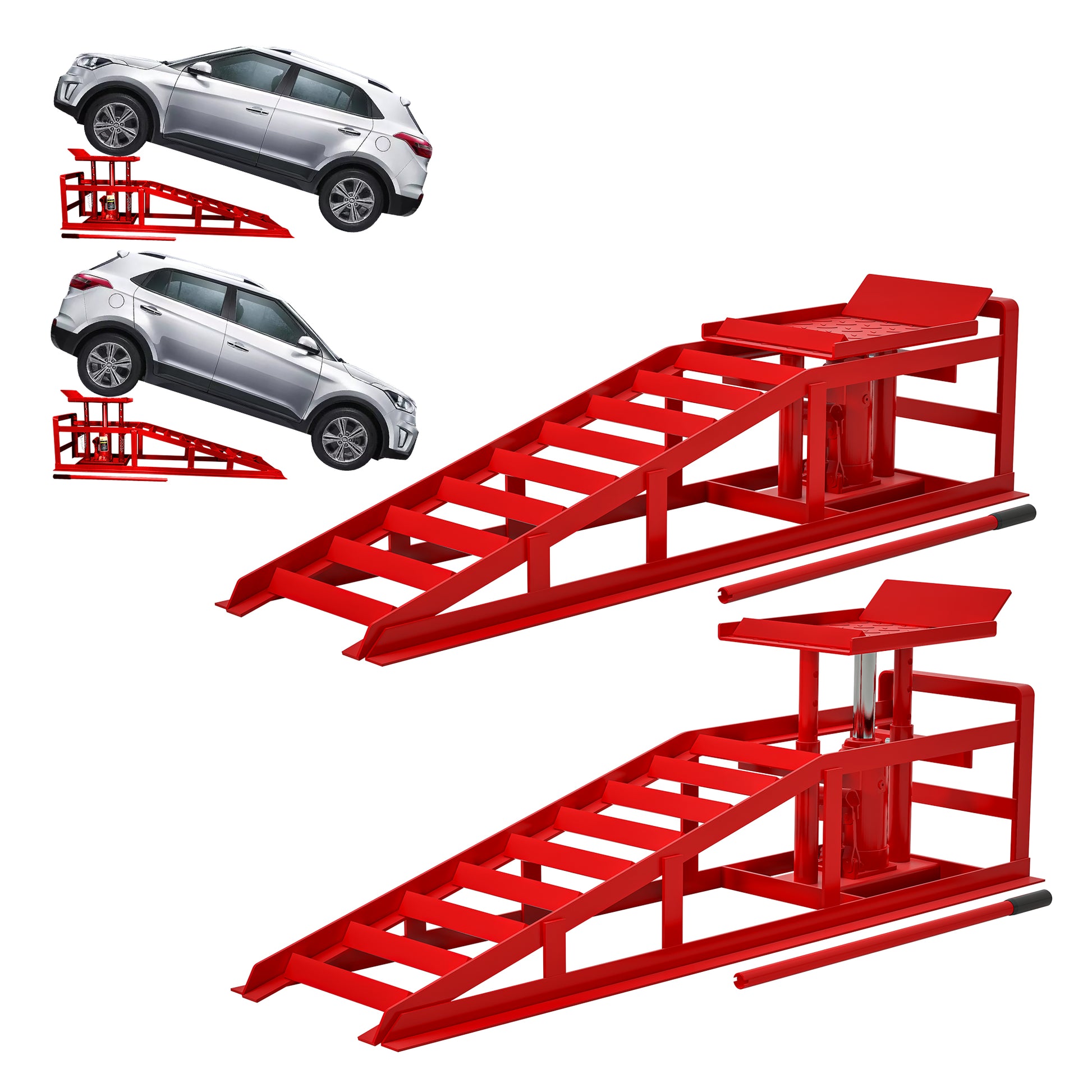 2 Pack Hydraulic Car Ramps 5T 11000Lbs Low Profile Car Lift Service Ramps Truck Trailer Garage,Height Hydraulic Vehicle Ramps Red Red Metal