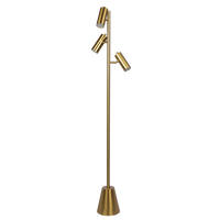 Lumina Brassed Gold Floor Lamp With Rotary Switch Triple Spots Metal Cone Base Gold Table&Floor Lamps Brass