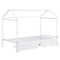 Twin Xl To King Metal Twin Size House Platform Bed With 2 Drawers, White Box Spring Not Required Twin Xl White Metal Bed Frame Metal