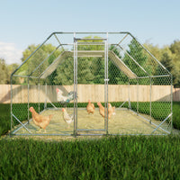 10 Ft. X 20 Ft. Galvanized Large Metal Walk In Chicken Coop Cage Farm Poultry Run Hutch Hen House Silver Iron