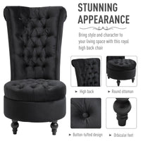 Homcom High Back Accent Chair, Upholstered Armless Chair, Retro Button Tufted Royal Design With Thick Padding And Rubberwood Leg For Living Room, Dining Room And Bedroom, Black Black Polyester