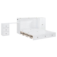 Queen Size Murphy Bed With Usb Port, Large Drawer, And Wardrobe Desk Combo Versatile White Cabinet Bed Queen White Solid Wood Mdf