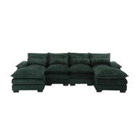 United We Win Modern Large Chenille Fabric U Shape Sectional Sofa,Strong Support For Up To 500 Pounds, Filled With High Quality High Density Sponge And High Quality Memory Foam Emerald Chenille 4 Seat