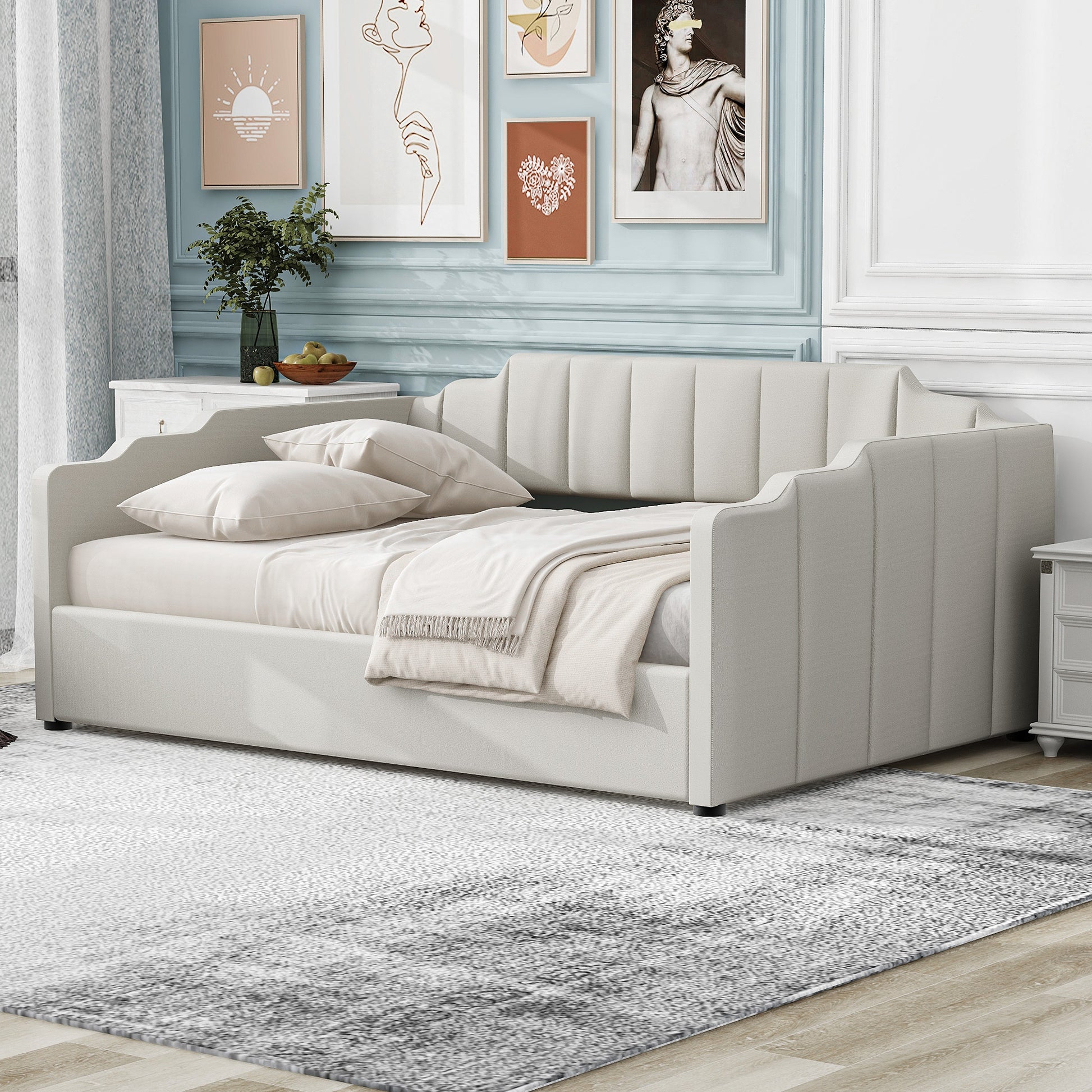 Upholstered Daybed With Underneath Storage,Full Size, White Full White Upholstered