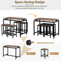 5 Piece Compact Bar Table Set With Table And Stools Modern Industrial Design, Space Saving Furniture For Dining Room And Breakfast Nook Dark Brown Dark Brown Mdf Steel