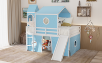 Full Size Loft Bed With Slide Pink Tent And Tower Blue Old Sku:Wf298771Aac Full Blue Solid Wood