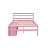 Full Size Wood Platform Bed With Removable Storage Shelves, Built In Two Storage Drawers For Added Convenience, Pink Full Pink Wood