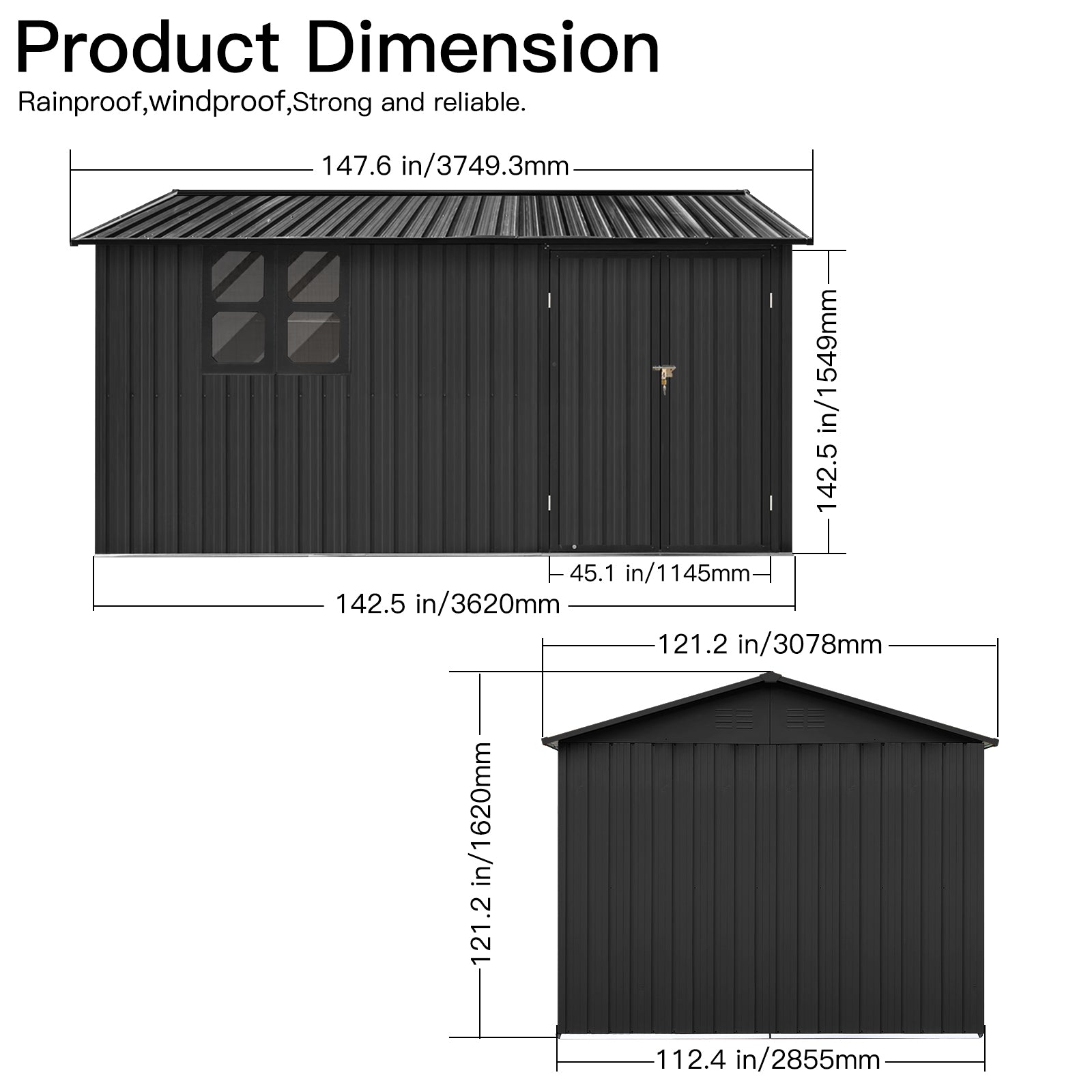 Metal Garden Sheds 10Ftx12Ft Outdoor Black With Window Black Metal