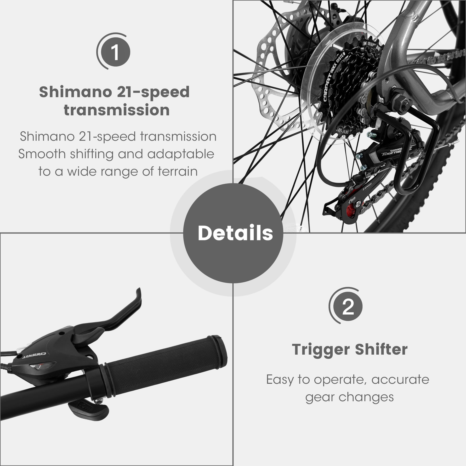 A2757 27 Inch Mountain Bike 21 Speed, Suspension Fork, Aluminum Frame Disc Brake, Mountain Biking For Both Men And Women. Grey Aluminium