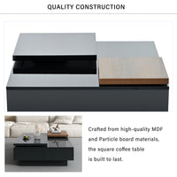 Movable Top Coffee Table, Modern Square Wood Coffee Table With High Gloss Finish, 4 Hidden Storage Drawers For Living Room Date Of Expected Arrival: 11.25 Black Mdf